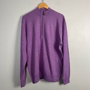 Turtleson 100% Merino wool purple cable knit half zip size large FLAW